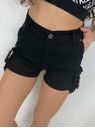 Džínové cargo kraťasy s přezkami černé