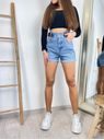 Džínové kraťasy s vysokým pase a páskem se cvočky modré