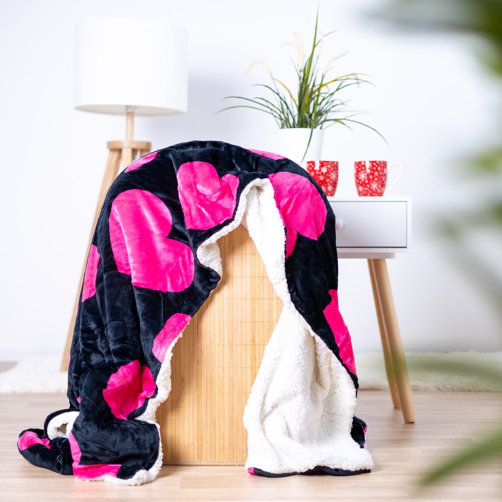 XLvýprodej.cz - Mikroplyšová deka s beránkem 150x200 cm - Srdce - Deky -  Bytový textil