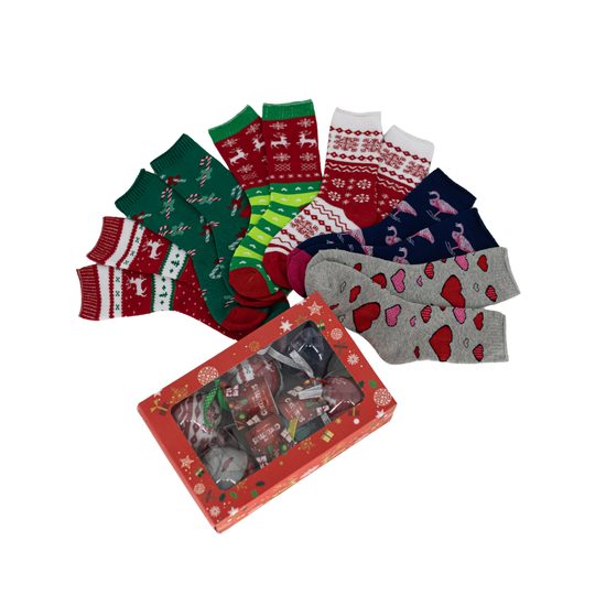 Női karácsonyi thermo zokni dobozban - 6 pár (vegyes színekben)