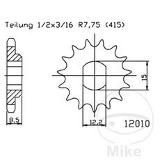 ŘETĚZOVÁ SADA D.I.D CHAIN - STŘÍBRNÝ ŘETĚZ 415 D, NETĚSNĚNÝ, KOLEČKO JMT, ROZETA JMT PRO KTM SX 50 / MINI 2011-2021