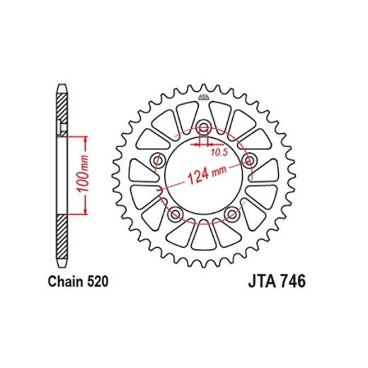 HLINÍKOVÁ ŘETĚZOVÁ ROZETA JT JTA 746-47BLK 47 ZUBŮ, 520 ČERNÁ
