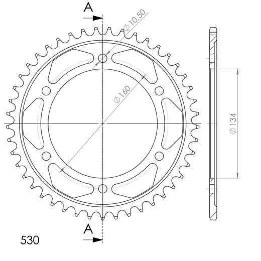 ŘETĚZOVÁ ROZETA SUPERSPROX RFE-1306:45-BLK ČERNÝ 45 ZUBŮ, 530