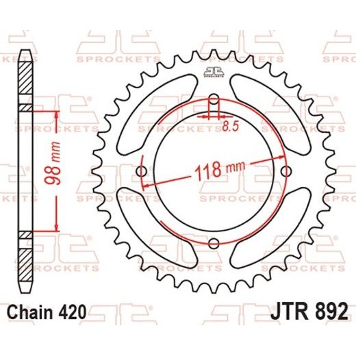 ŘETĚZOVÁ SADA EK - STŘÍBRNÝ ŘETĚZ 420 SH, NETĚSNĚNÝ, KOLEČKO JT, ROZETA JT PRO KTM SX 65 2025