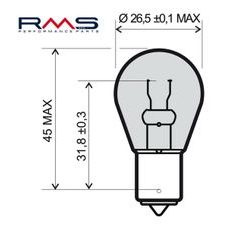 ŽARNICA RMS 246510205 12V 21W, BA15S ORANŽNA