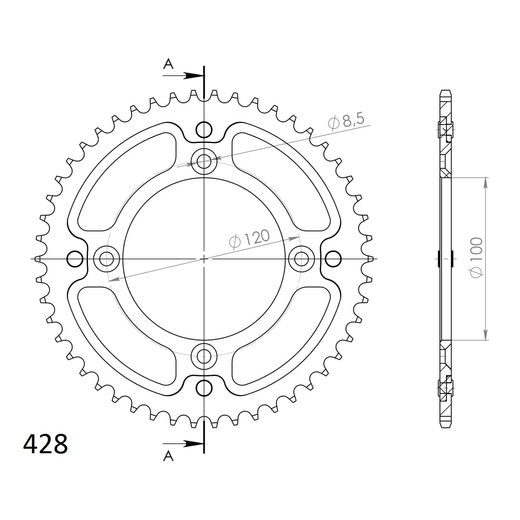REAR SPROCKET SUPERSPROX STEALTH RST-998:51-GLD ZLATA 51T, 428