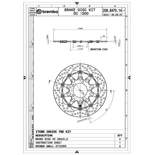 BRAKE DISC BREMBO 208B47014 FLOATING GROOVE
