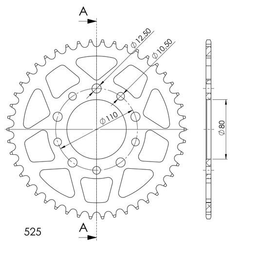 ALUMINIJASTI ZADNJI VERIŽNIK (ZOBNIK) SUPERSPROX RAL-1332:45-BLK ČRNA 45T, 525