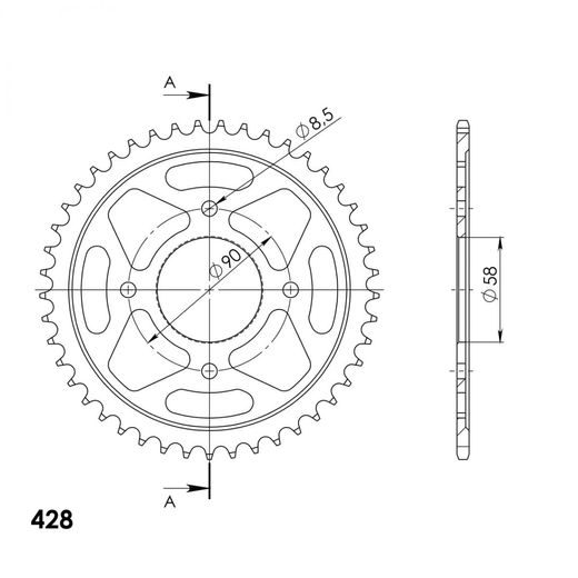 ZADNJI VERIŽNIK (ZOBNIK) SUPERSPROX RFE-803:45-BLK ČRNA 45T, 428