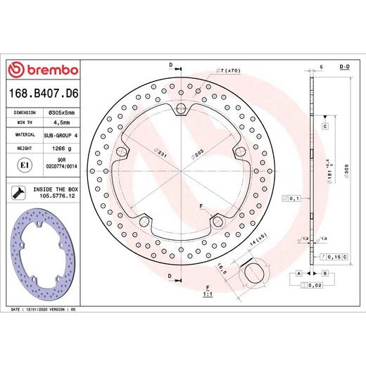 ZAVORNI DISK BREMBO 168B407D6 FIX