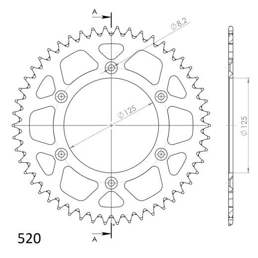 ALUMINIJASTI ZADNJI VERIŽNIK (ZOBNIK) SUPERSPROX RAL-8000:50-BLK ČRNA 50T, 520
