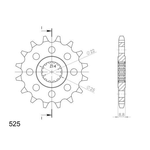 VERIŽNI SET EK - ZLAT CHAIN 525 ZVX, X-RING (X, NX, QX, XS), CHK FRONT SPROCKET SUPERSPROX, CHK REAR SPROCKET SUPERSPROX ZA BENELLI TNT 1130 2004-2006