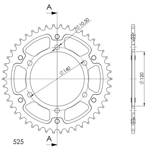 REAR SPROCKET SUPERSPROX STEALTH RST-498:46-GLD ZLATA 46T, 525