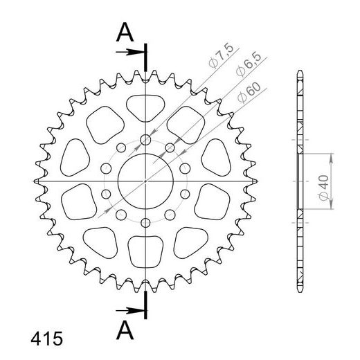 ALUMINIJASTI ZADNJI VERIŽNIK (ZOBNIK) SUPERSPROX RAL-451:38-BLK ČRNA 38T, 415