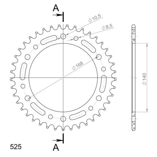 ALUMINIJASTI ZADNJI VERIŽNIK (ZOBNIK) SUPERSPROX RAL-6:42-BLK ČRNA 42T, 525