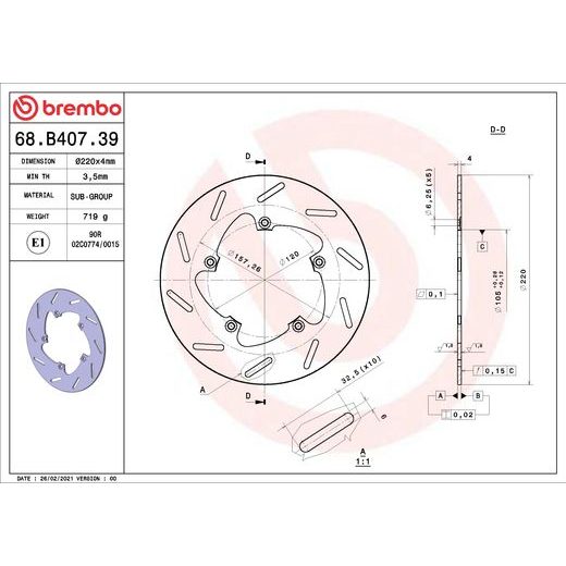 ZAVORNI DISK BREMBO 68B40739 FIX