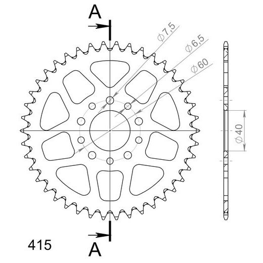 ALUMINIJASTI ZADNJI VERIŽNIK (ZOBNIK) SUPERSPROX RAL-451:42-ORG ORANŽNA 42T, 415