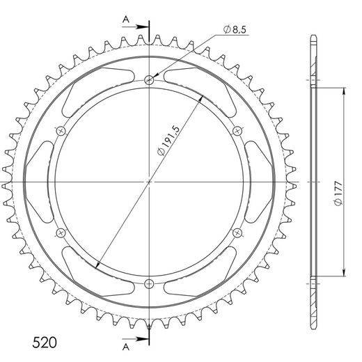ZADNJI VERIŽNIK (ZOBNIK) SUPERSPROX RFE-223:53-BLK ČRNA 53T, 520