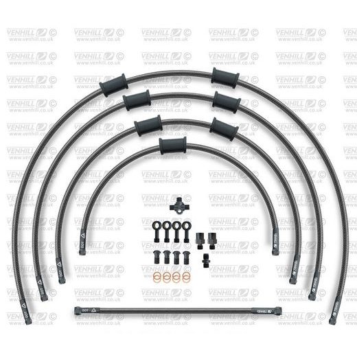 STANDARD FRONT BRAKE HOSE KIT VENHILL POWERHOSEPLUS KAW-11001FB-CB (5 CEVI V KOMPLETU) CARBON HOSES, BLACK FITTINGS