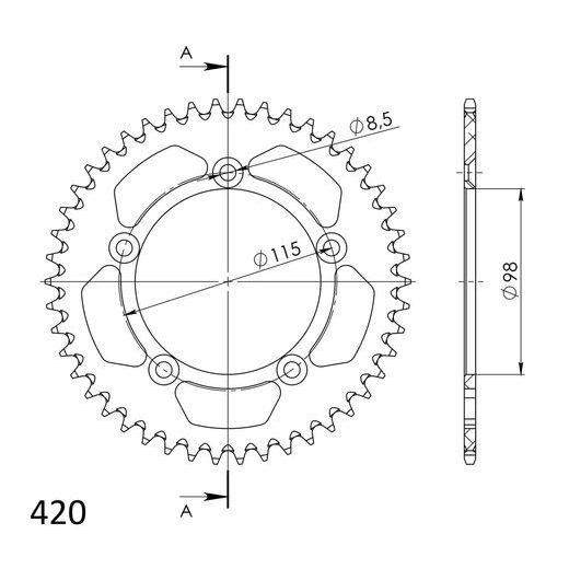 REAR ALU SPROCKET SUPERSPROX RAL-4:46-BLK ČRNA 46T, 420