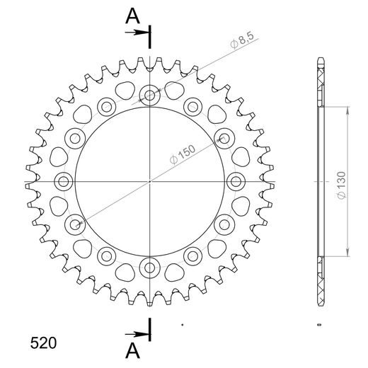 ALUMINIJASTI ZADNJI VERIŽNIK (ZOBNIK) SUPERSPROX RAL-245/2:41-BLK ČRNA 41T, 520