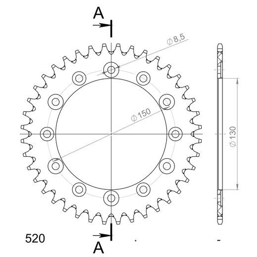 ALUMINIJASTI ZADNJI VERIŽNIK (ZOBNIK) SUPERSPROX RAL-245/2:40-BLK ČRNA 40T, 520