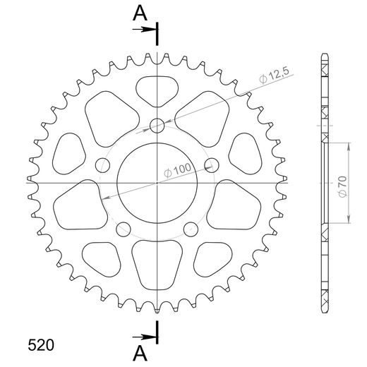 ALUMINIJASTI ZADNJI VERIŽNIK (ZOBNIK) SUPERSPROX RAL-728:43-BLK ČRNA 43T, 520