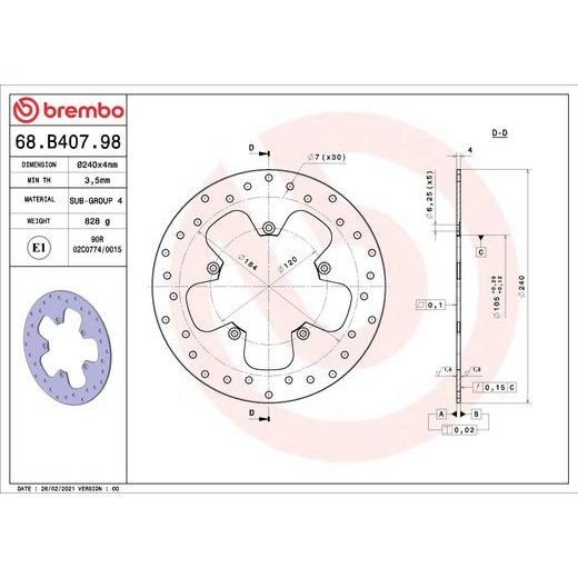 ZAVORNI DISK BREMBO 68B40798 FIX