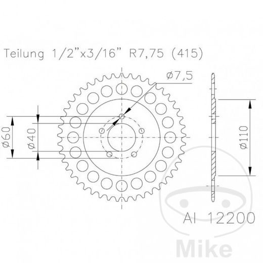 VERIŽNI SET D.I.D CHAIN - SREBRNA CHAIN 415 D, NON-SEALED, CHK FRONT SPROCKET JMT, CHK REAR SPROCKET JMT ZA KTM SX 50 / MINI 2010-2013