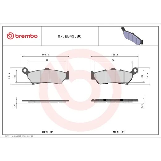 ZAVORNE OBLOGE BREMBO 07BB4380 GENUINE ZA BMW R 1300 GS 2024-2026, BMW R 1300 GS ADVENTURE 2024-2026