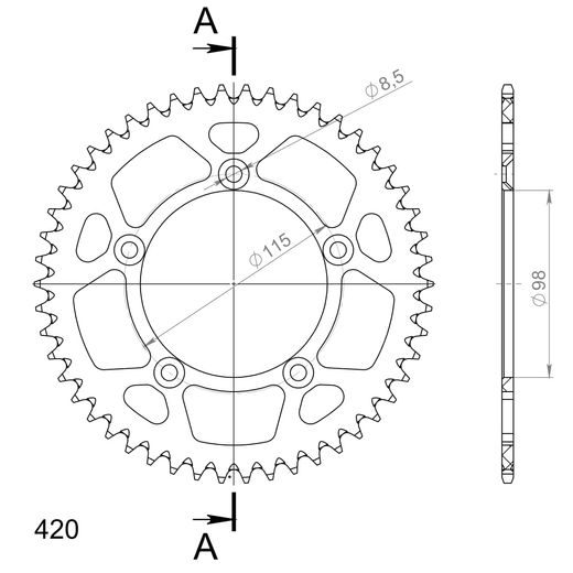 REAR ALU SPROCKET SUPERSPROX RAL-4:50-BLK ČRNA 50T, 420