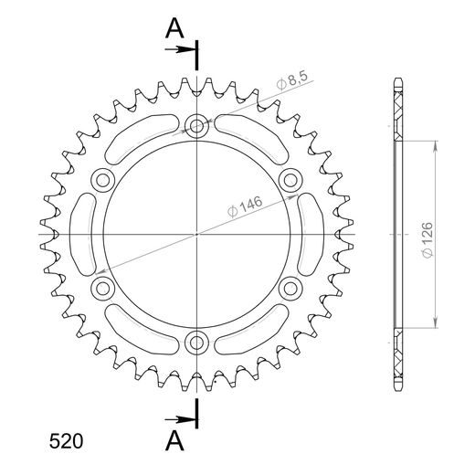 ALUMINIJASTI ZADNJI VERIŽNIK (ZOBNIK) SUPERSPROX RAL-808:40-BLK ČRNA 40T, 520