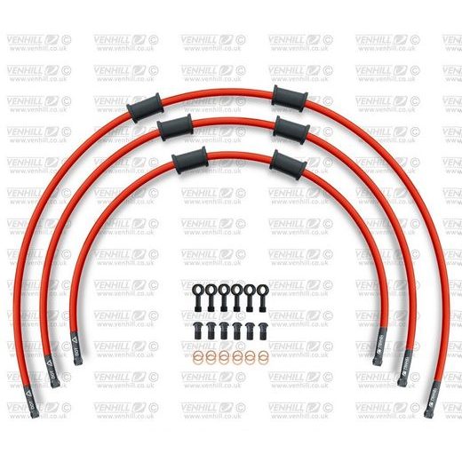 STANDARD FRONT BRAKE HOSE KIT VENHILL POWERHOSEPLUS SUZ-6007FB-RD (3 CEVI V KOMPLETU) RED HOSES, BLACK FITTINGS