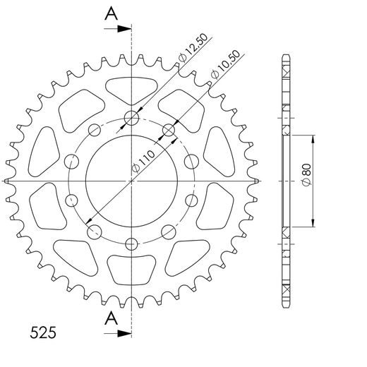 ALUMINIJASTI ZADNJI VERIŽNIK (ZOBNIK) SUPERSPROX RAL-1332:42-BLK ČRNA 42T, 525