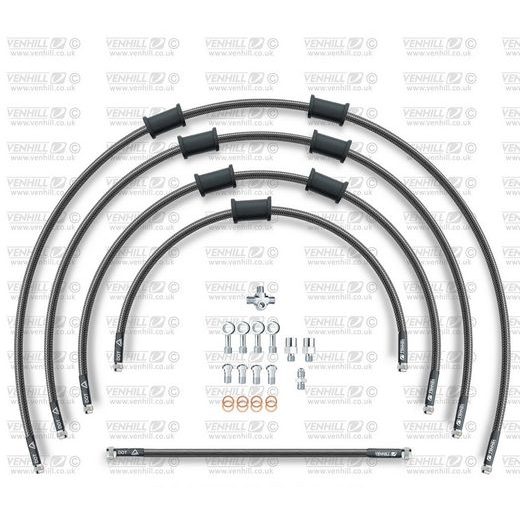 STANDARD FRONT BRAKE HOSE KIT VENHILL POWERHOSEPLUS SUZ-11003F-CB (5 CEVI V KOMPLETU) CARBON HOSES, CHROMED FITTINGS