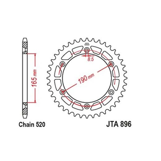 ALUMINIJASTI ZADNJI VERIŽNIK (ZOBNIK) JT JTA 896-52BLK 52T, 520 ČRN
