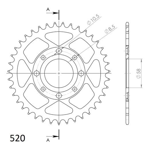 ZADNJI VERIŽNIK (ZOBNIK) SUPERSPROX RFE-279:39-BLK ČRNA 39T, 520