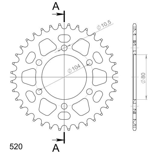 ALUMINIJASTI ZADNJI VERIŽNIK (ZOBNIK) SUPERSPROX RAL-478:36-BLK ČRNA 36T, 520