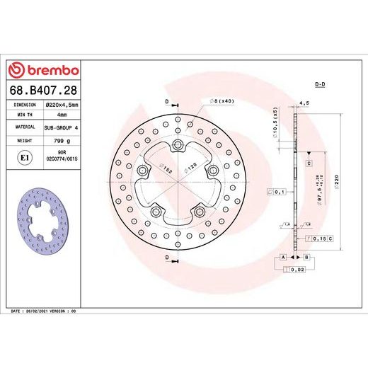 ZAVORNI DISK BREMBO 68B40728 FIX