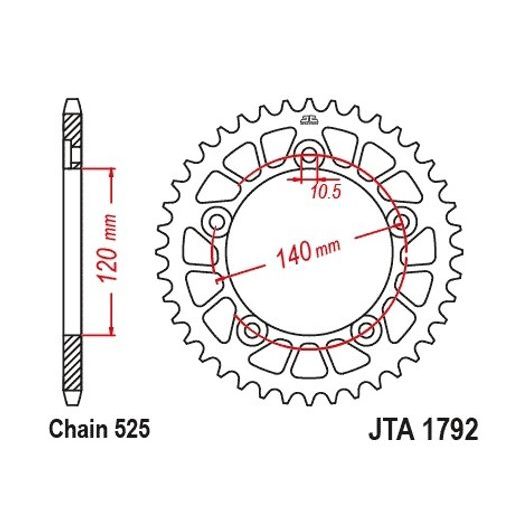 ALUMINIJASTI ZADNJI VERIŽNIK (ZOBNIK) JT JTA 1792-47BLK 47T, 525 ČRN