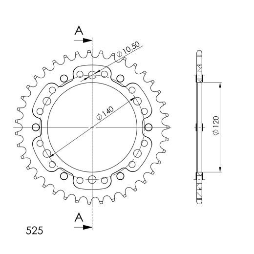 REAR SPROCKET SUPERSPROX STEALTH RST-498:39-GLD ZLATA 39T, 525