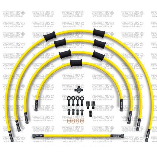 STANDARD FRONT BRAKE HOSE KIT VENHILL POWERHOSEPLUS KAW-7004FB-YE (5 CEVI V KOMPLETU) YELLOW HOSES, BLACK FITTINGS