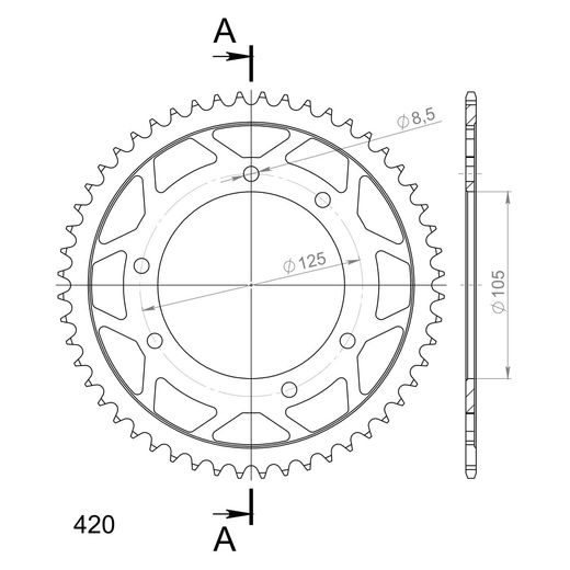 VERIŽNI SET EK - SREBRNA CHAIN 420 DEH, NON-SEALED, CHK FRONT SPROCKET SUPERSPROX, CHK REAR SPROCKET SUPERSPROX ZA RIEJU MRX 50 2004-2005