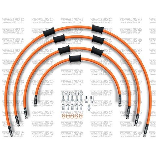 STANDARD FRONT BRAKE HOSE KIT VENHILL POWERHOSEPLUS HON-10033FS-OR (4 CEVI V KOMPLETU) ORANGE HOSES, STAINLESS STEEL FITTINGS