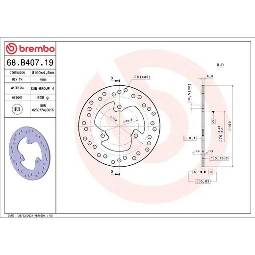 ZAVORNI DISK BREMBO 68B40719 FIX