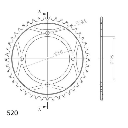 ZADNJI VERIŽNIK (ZOBNIK) SUPERSPROX RFE-857-45:BLK ČRNA 45T, 520