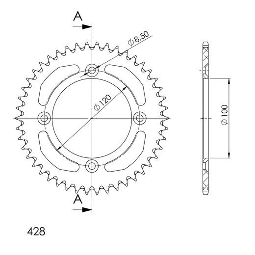 REAR ALU SPROCKET SUPERSPROX RAL-998:44-BLK ČRNA 44T, 428