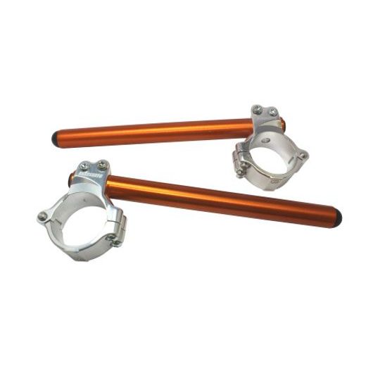 ALUMINIUM-FORGED CLIP-ONS ACCOSSATO WITH METAL CLAMP COMPOSED OF 2 HALF-RINGS 10 DEGREES INCLINATION, ORANGE