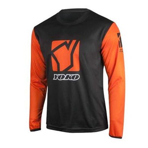 DĚTSKÝ MOTOKROSOVÝ DRES YOKO SCRAMBLE ČERNÝ / ORANŽOVÝ L