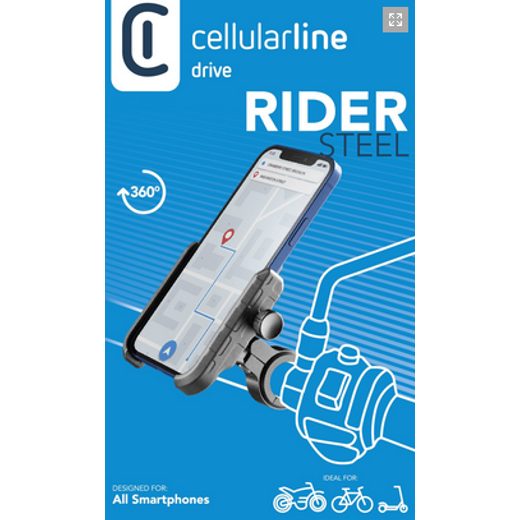 CELLULARLINE RIDER STEEL UNIVERZÁLNÍ HLINÍKOVÝ DRŽÁK MOBILNÍHO TELEFONU NA ŘÍDÍTKA PRO MOTORKU I KOLO BLACK